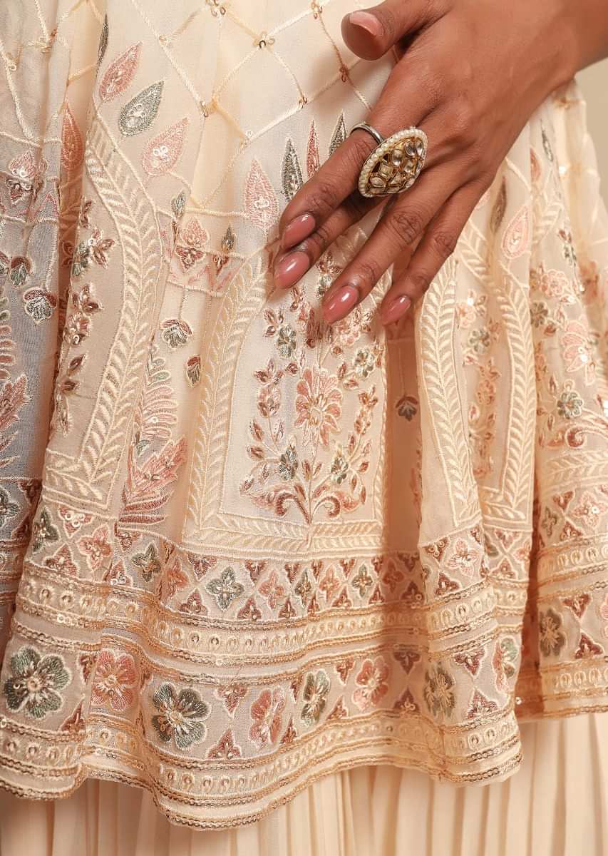 Cream Sharara Suit With Resham Embroidered Peplum Kurti  