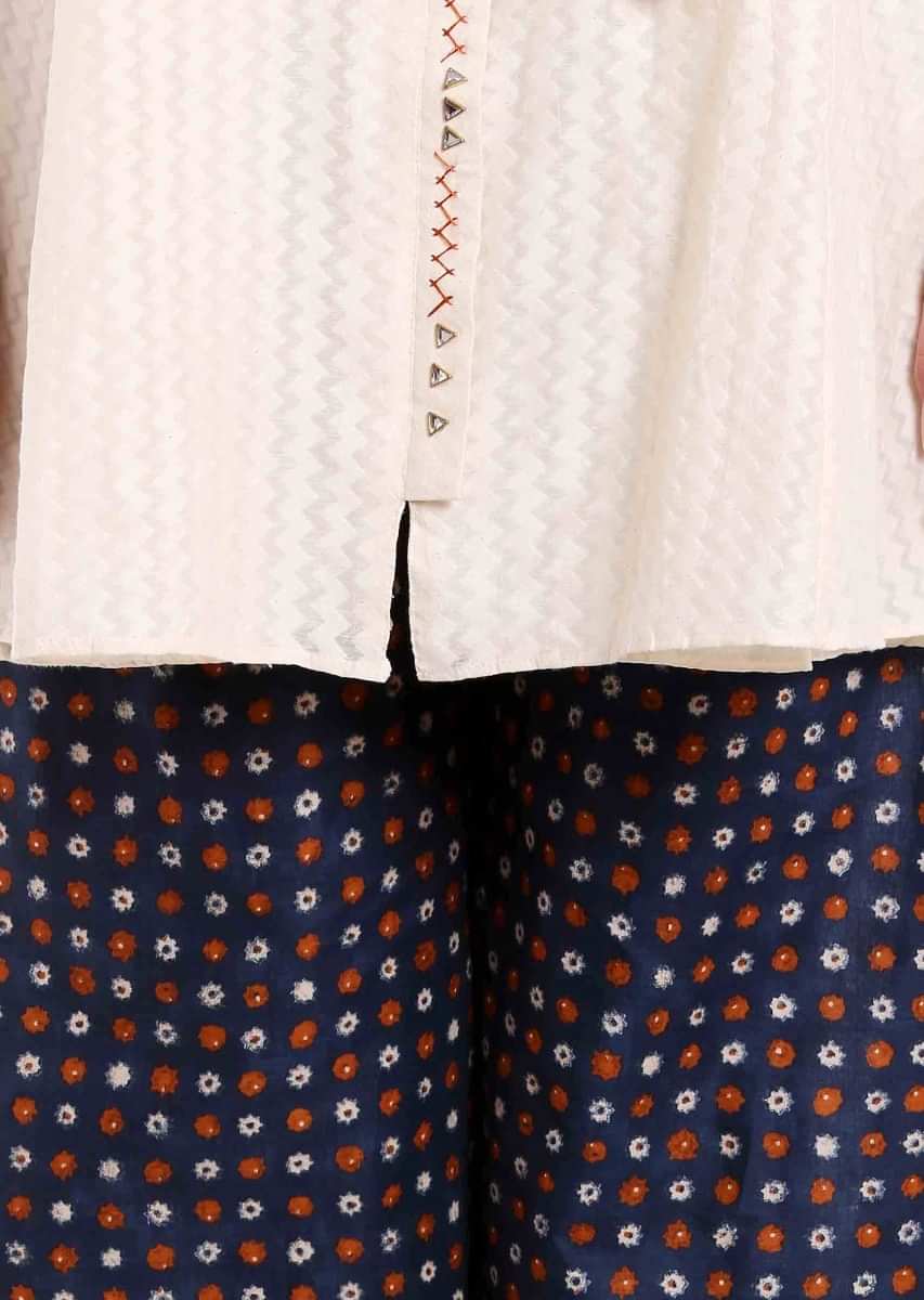 Cream Top With Fancy Pocket Matched With Palazzo Pant Online - Kalki Fashion