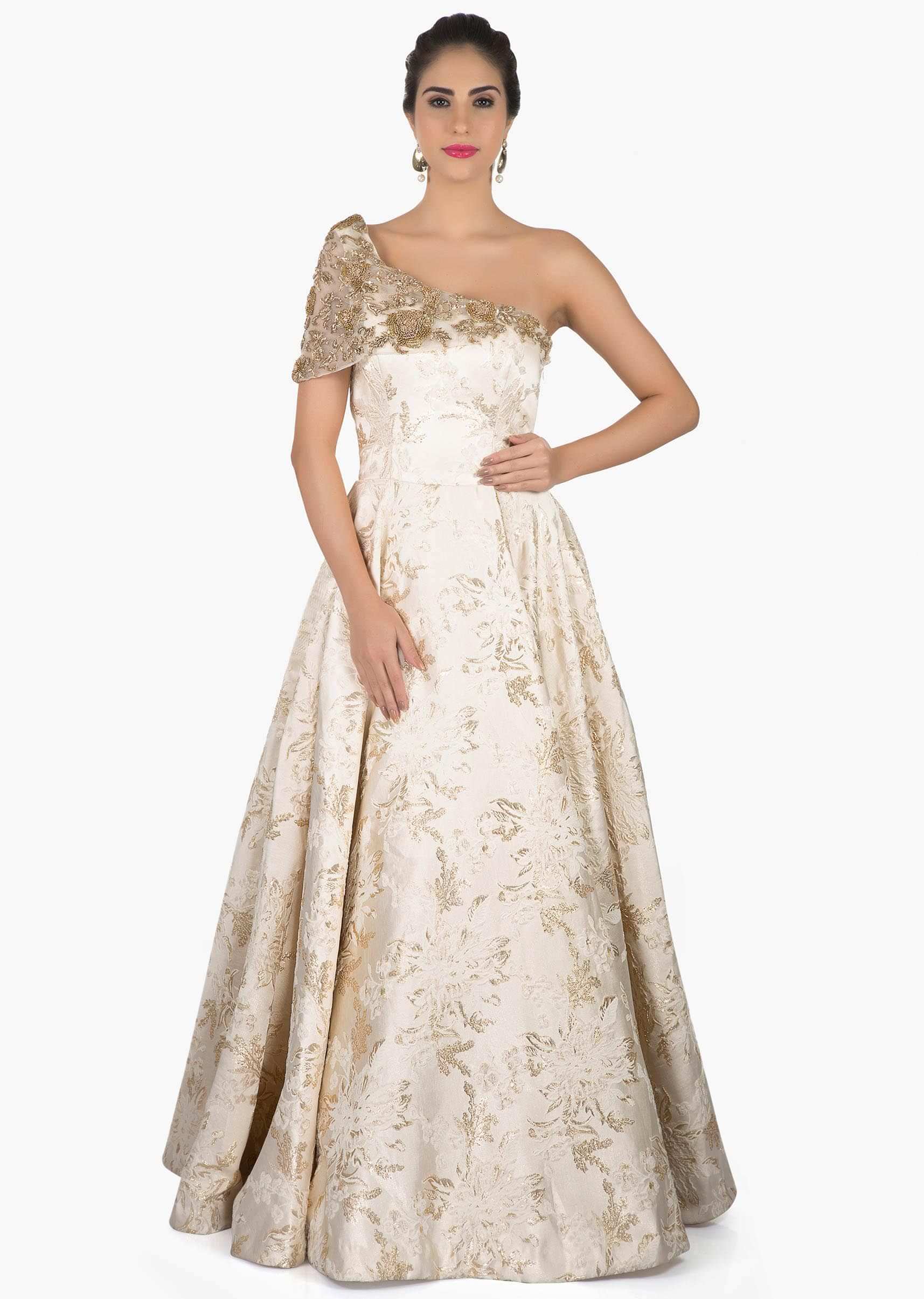 Cream colored off shoulder gown only on Kalki 