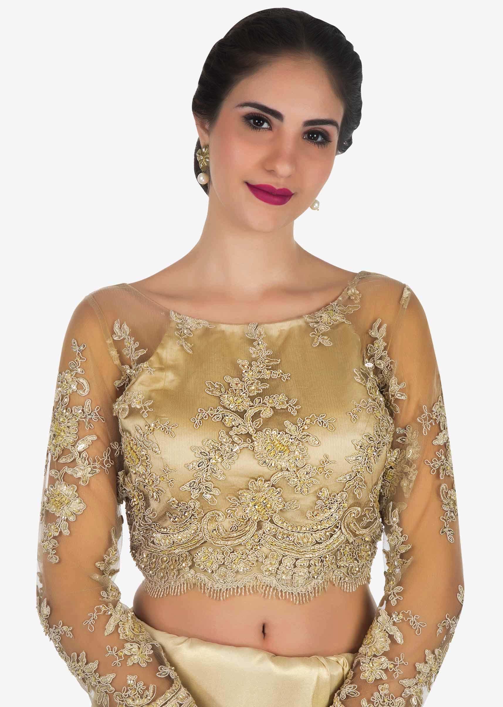 Cream Saree In Shimmer Foil With Moti Embroidered Work Online - Kalki Fashion