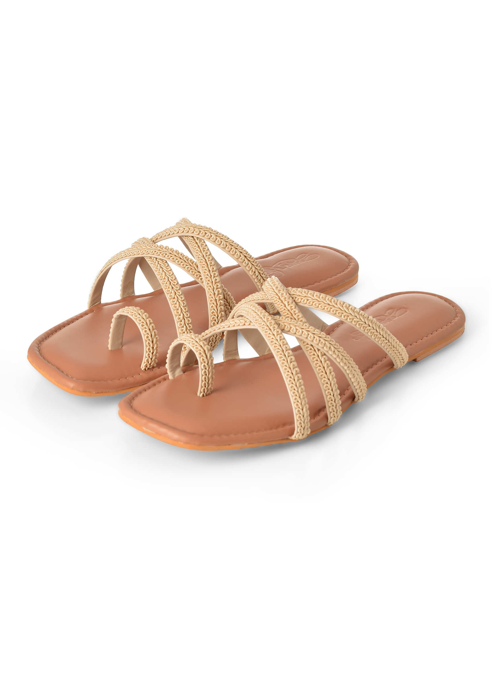 Creme Lace Up Flats With A Patterned Outsole