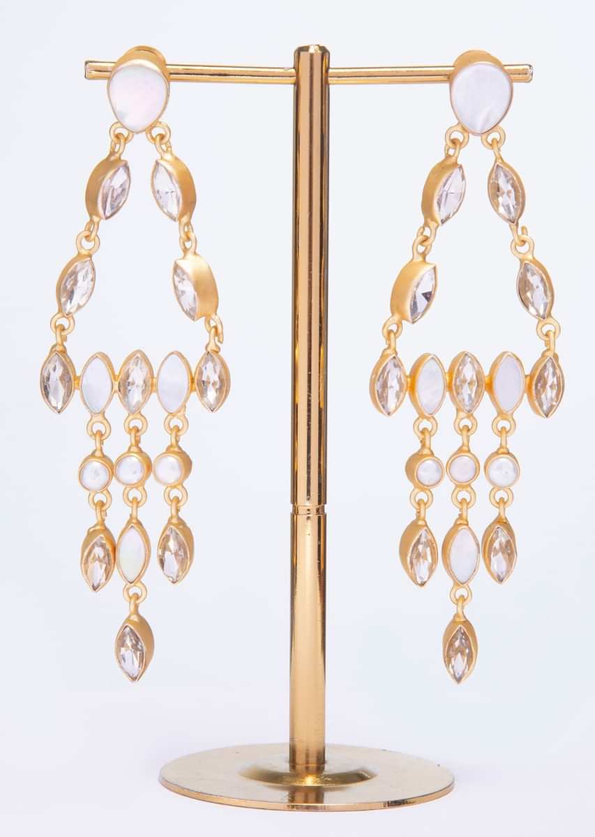 Crystal and acrylic bead studded chandelier earring only on kalki