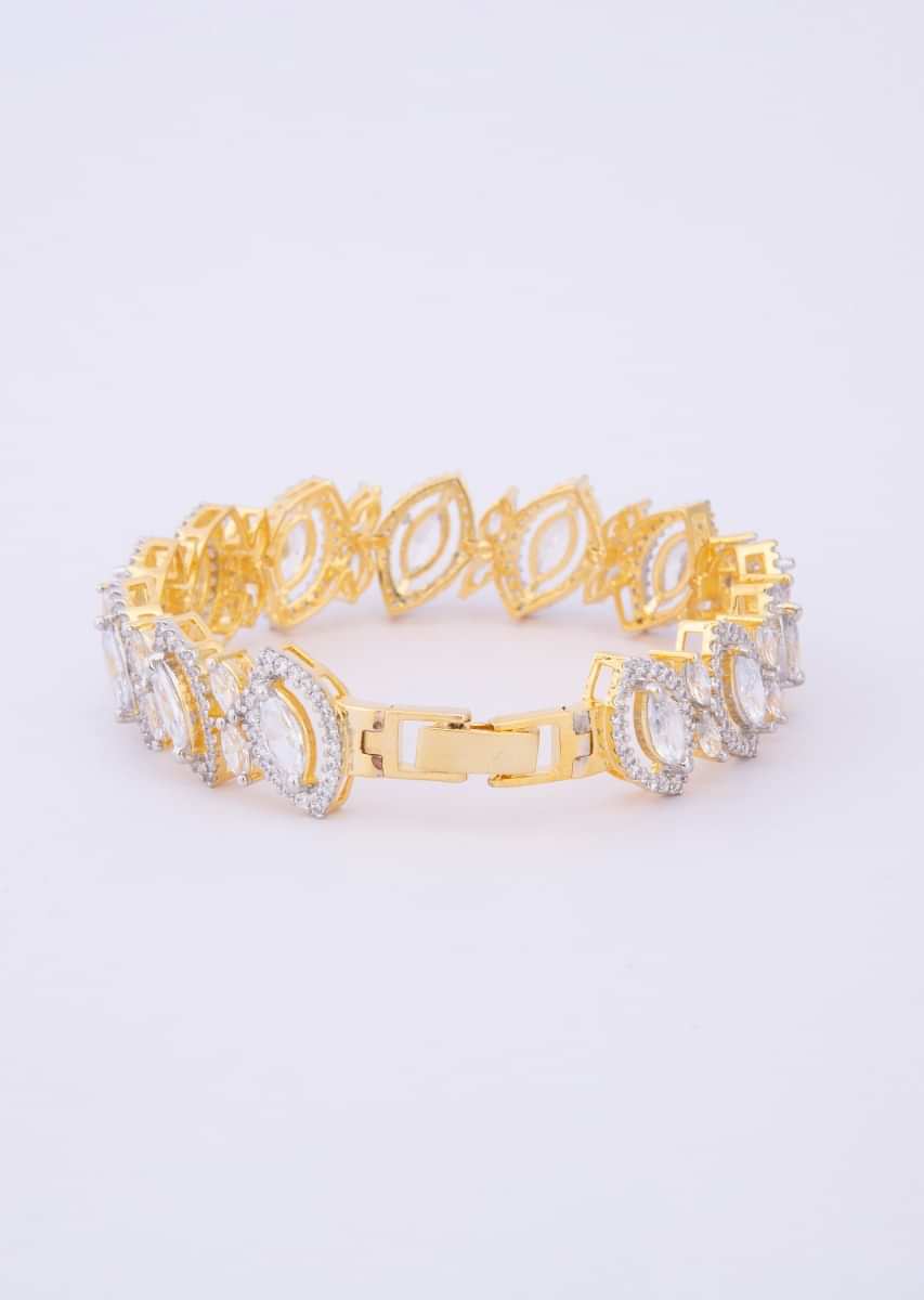 Crystal And Stone Studded Gold Bracelet Online - Kalki Fashion