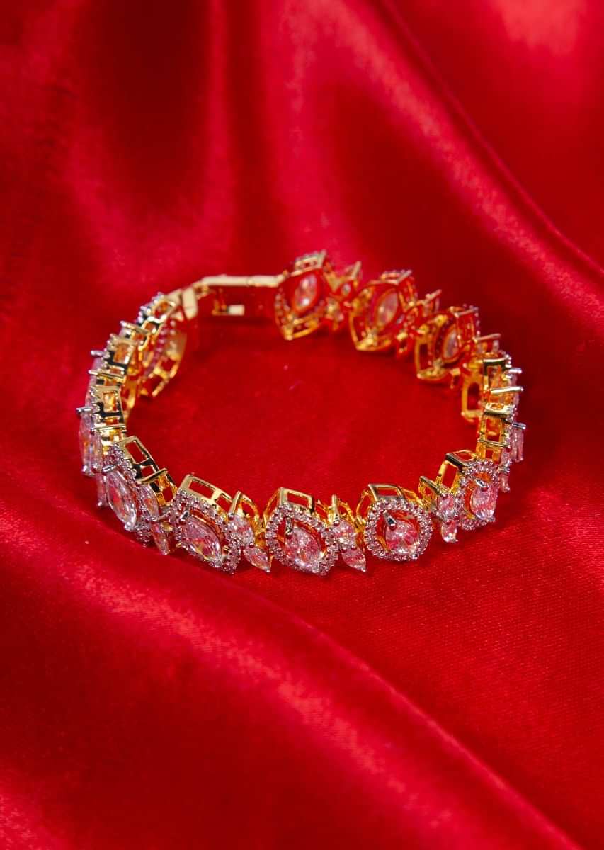 Crystal And Stone Studded Gold Bracelet Online - Kalki Fashion