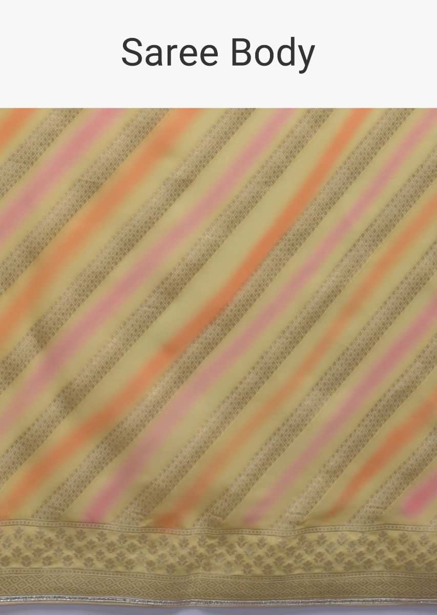 Custard Yellow Saree In Georgette With Lehariya Print And Weaved Pattern Online - Kalki Fashion