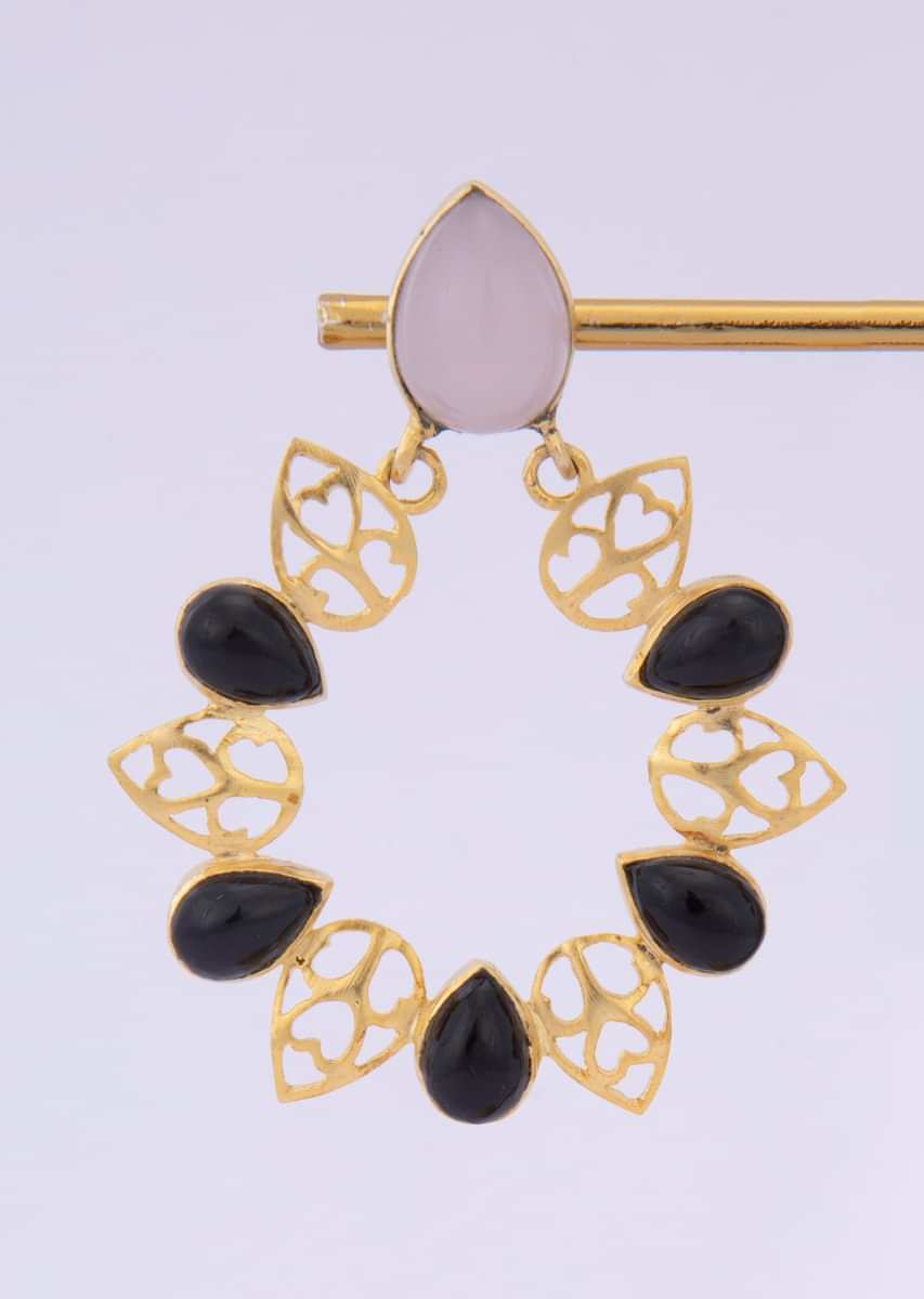 Cut out cluster earring adorn with semi precious stones only on kalki