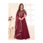 Maroon Anarkali Suit In Raw Silk With Cold Shoulder In Zari And Kundan Embroidered Online - Kalki Fashion