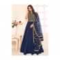 Anarkali suit in navy blue raw silk with zari and kundan embroidered bodice 