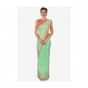 Sea Green Saree In Silk And Peach Silk Blouse Online - Kalki Fashion