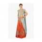 Grey and orange saree lehenga with blue lycra preattached dupatta with pleated pallo only on Kalki