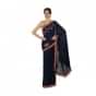 Navy blue saree in satin chiffon in resham and thread embroidered butti only on Kalki