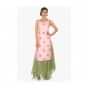 Pink straight suit with embroidered butti paired with olive green organza skirt only on Kalki 