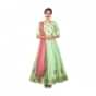Pista green raw silk anarkali paired with contrasting pink net dupatta only on Kalki