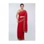 Red cotton silk saree in embroidered butti and border only on Kalki