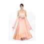 Salmon pink net anarkali gown in mirror, stone and flat pearls only on Kalki