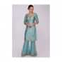 Turq blue raw silk sharara suit adorn in floral zari embroidery only on Kalki