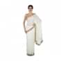 White saree in georgette with leaf motif embroidery in cut dana work only on Kalki
