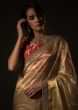 Golden Sheer Saree In Silk With Embroidered Border Online - Kalki Fashion
