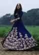 Navy Blue Gown With Zari And Sequins In Floral Embroidery Online - Kalki Fashion