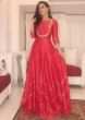 Sana Khan in tomato red modern and traditional gown only on Kalki
