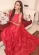 Sana Khan in tomato red modern and traditional gown only on Kalki