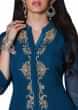 Electric blue kurti with placket in kundan embroidery 