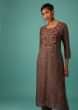 Acorn Brown Kurta Set In Dola Silk With Kashmiri Thread Embroidery & 3D Floral Work