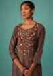 Acorn Brown Kurta Set In Dola Silk With Kashmiri Thread Embroidery & 3D Floral Work