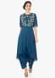 Admiral blue front short back long kurti with a fancy dhoti pant only on Kalki-Blue