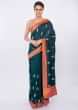 Admiral blue silk saree with embroidered butti only on kalki