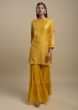 Amber Yellow Sharara Suit In Cotton Silk With Flower Shaped Sequins And Lehariya Dupatta  