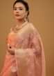 Amber Peach Saree In Pure Handloom Cotton With Banarasi Chanderi Weave