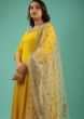 Amber Yellow Anarkali Suit In Silk With Embroidered Neckline  