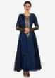Anarkali suit in blue cotton silk with embroidered placket only on Kalki