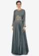 Anchor grey anarkali suit in silk with gotta patch and zardosi embroidery only on Kalki