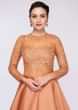 Apricot brown ballroom gown with multiple layers in net  and crepe