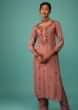 Ash Rose Pink Kurta Set In Dola Silk With Kashmiri Thread Embroidery & 3D Floral Work