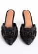 Ava in Black Heeled Mules With 3D Bead Embroidery And Gold Zari Work By Sole House