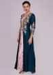 Baby Pink And Peacock Blue Jacket Kurti With Resham And Patch Work Online - Kalki Fashion
