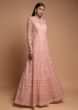 Baby Pink Indowestern suit In Net With Embroidered Floral Jaal And Moroccan Pattern  