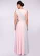 Baby pink lycra net gown with one side embroidery and one side drape 