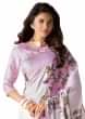 Baby pink saree in satin with roe motif digital print 