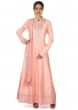 Peach anarkali suit in silk with embroidered placket only on Kalki