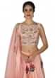 Baby pink lehenga in resham embroidered butti with attached dupatta only on Kalki