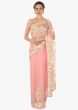 Baby pink saree in net with white sequin and resham embroidery only on Kalki