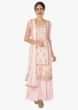 Baby pink Suit With Organza Silk Top Layer In Zardosi, Resham And Moti Work  