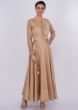Beige Anarkali Dress With Net Floral Embroidered Dupatta Online - Kalki Fashion
