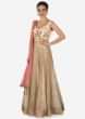 Beige anarkali suit in embroidered net with resham embroidered blouse only on Kalki