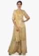 Beige Palazzo Suit In Cotton Embellished In Zardosi And Moti With A Chiffon Dupatta Online - Kalki Fashion