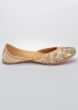 Beige Juttis In Linen With Rose Gold Sequins And Zardozi Work In Floral Pattern By Vareli Bafna